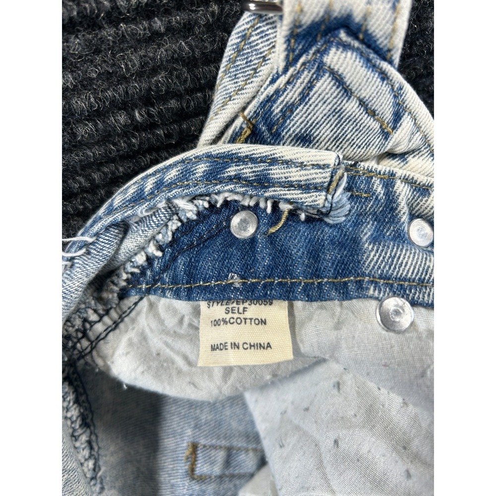 Evenuel Shortalls Women Small Blue Denim Cotton Frayed Hem Distressed Wide Strap - Picture 3 of 6